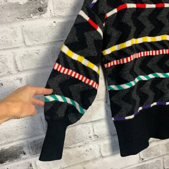 Vintage Rainbow Colourful Stripped Balloon Sleeve Crewneck Sweater - Picture 4 of 13